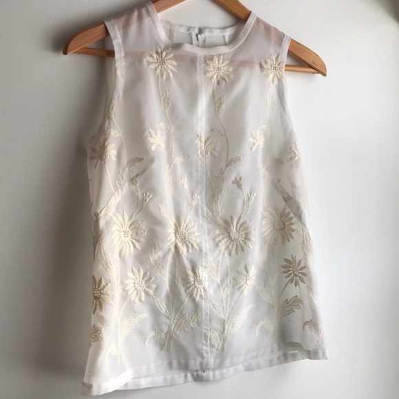 Vintage Embroidered Sleeveless Blouse Back Zipp Sm - Picture 2 of 11